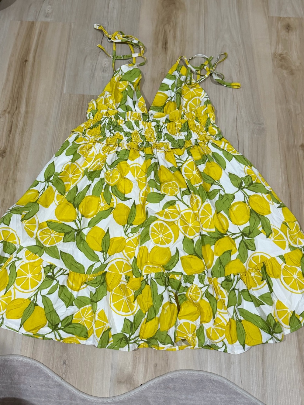 Vici Yellow Lemon Print Sundress with Green Leaf Accents